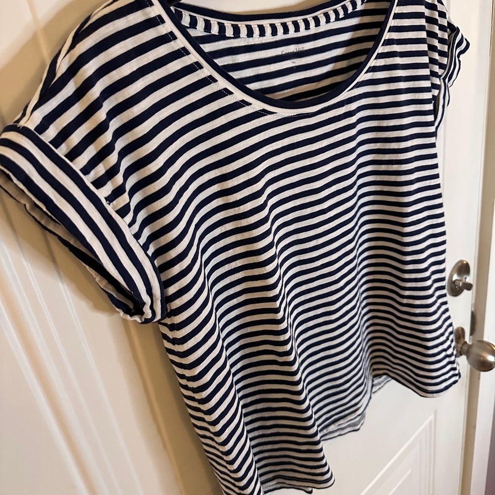 Garnet Hill Weekender Cropped Boxy Striped Short Sleeve T Shirt XS - Picture 9 of 14